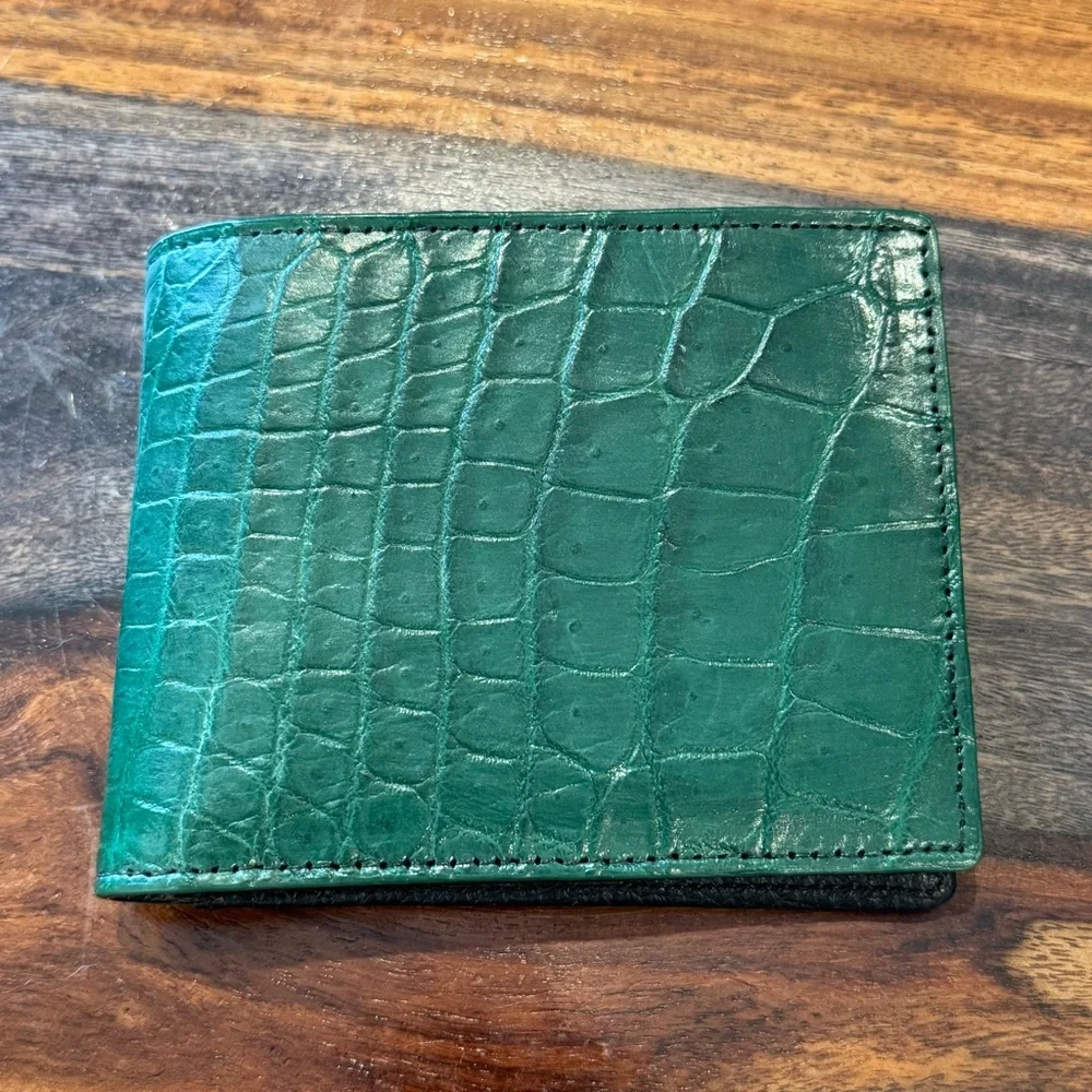 Genuine Croc Leather Wallet Dark Olive Color